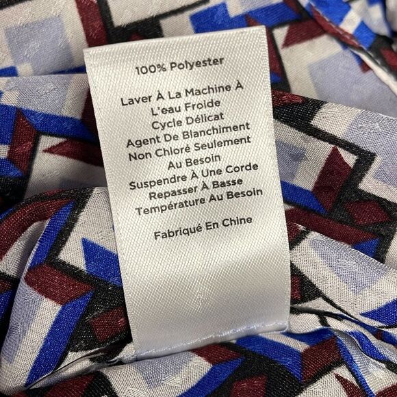 Talbots Women's Plus Size 2X V-Neck Patterned Semi Sheer Blouse White Blue - Picture 9 of 10